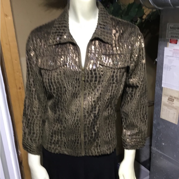 Ruby Rd Zip Up Brown & Gold Blazer - Picture 11 of 16